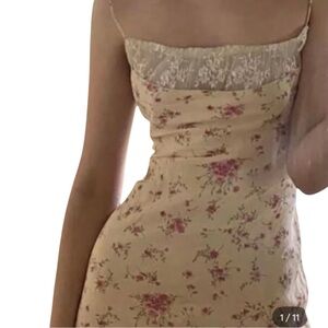 Vintage Hugo Buscati 90s Y2K Floral Pink Ivory Slip Cocktail Dress Size 6